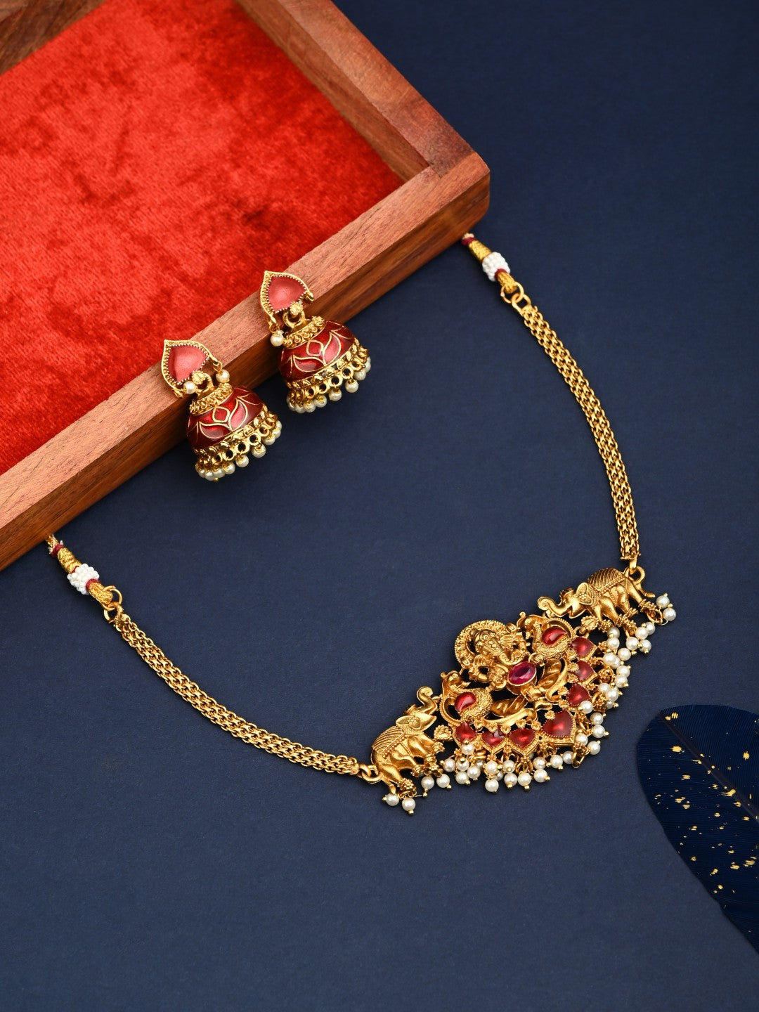 Traditional Temple Lord ganesha Necklace Set with Earrings