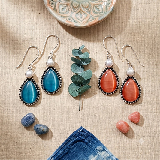 Set of two Monalisa drop earrings - blue & Orange