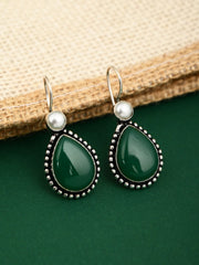 Silver Oxydised Green drop earring