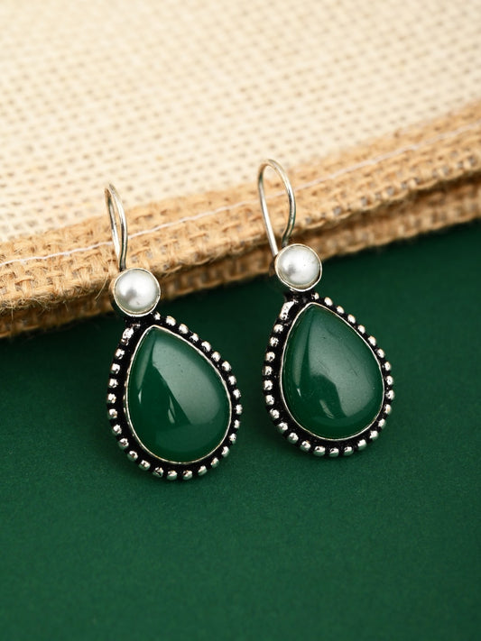 Silver Oxydised Green drop earring