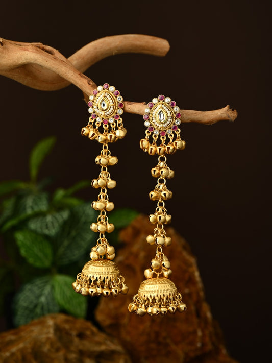 Kashmiri Long drop Jhumka Earring - Ruby