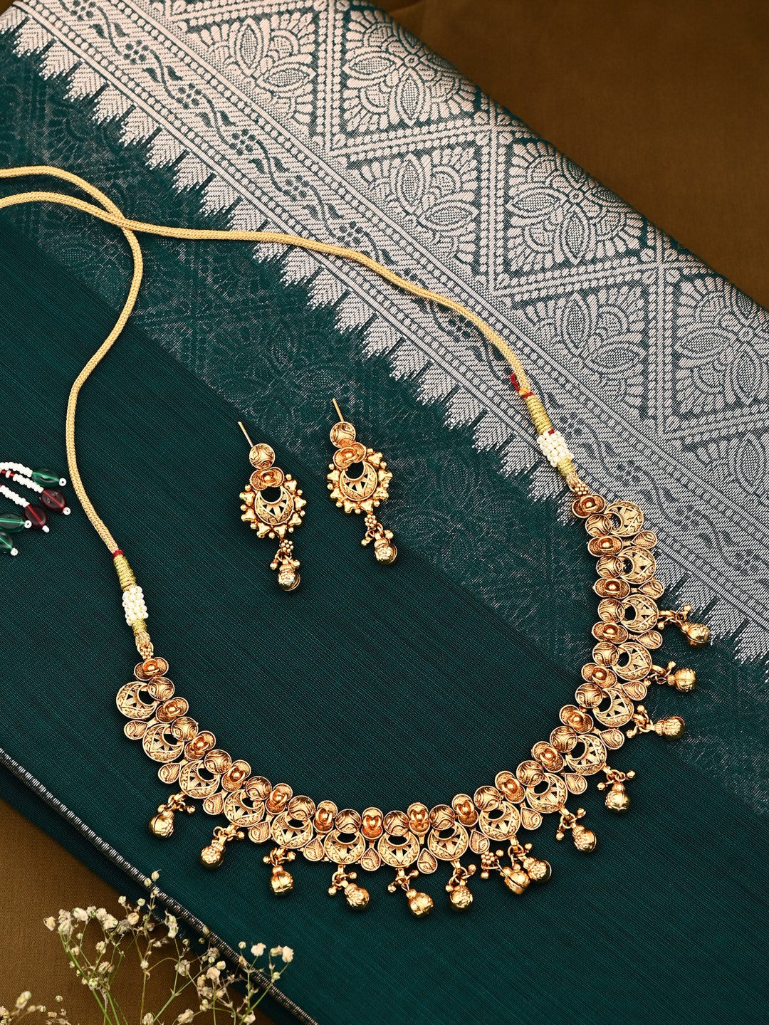 Royal Gold-Tone Pearl Drop Necklace & Earrings Set