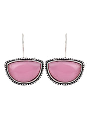 Silver Oxidized Drop Earrings with Pink Monalisa Stone