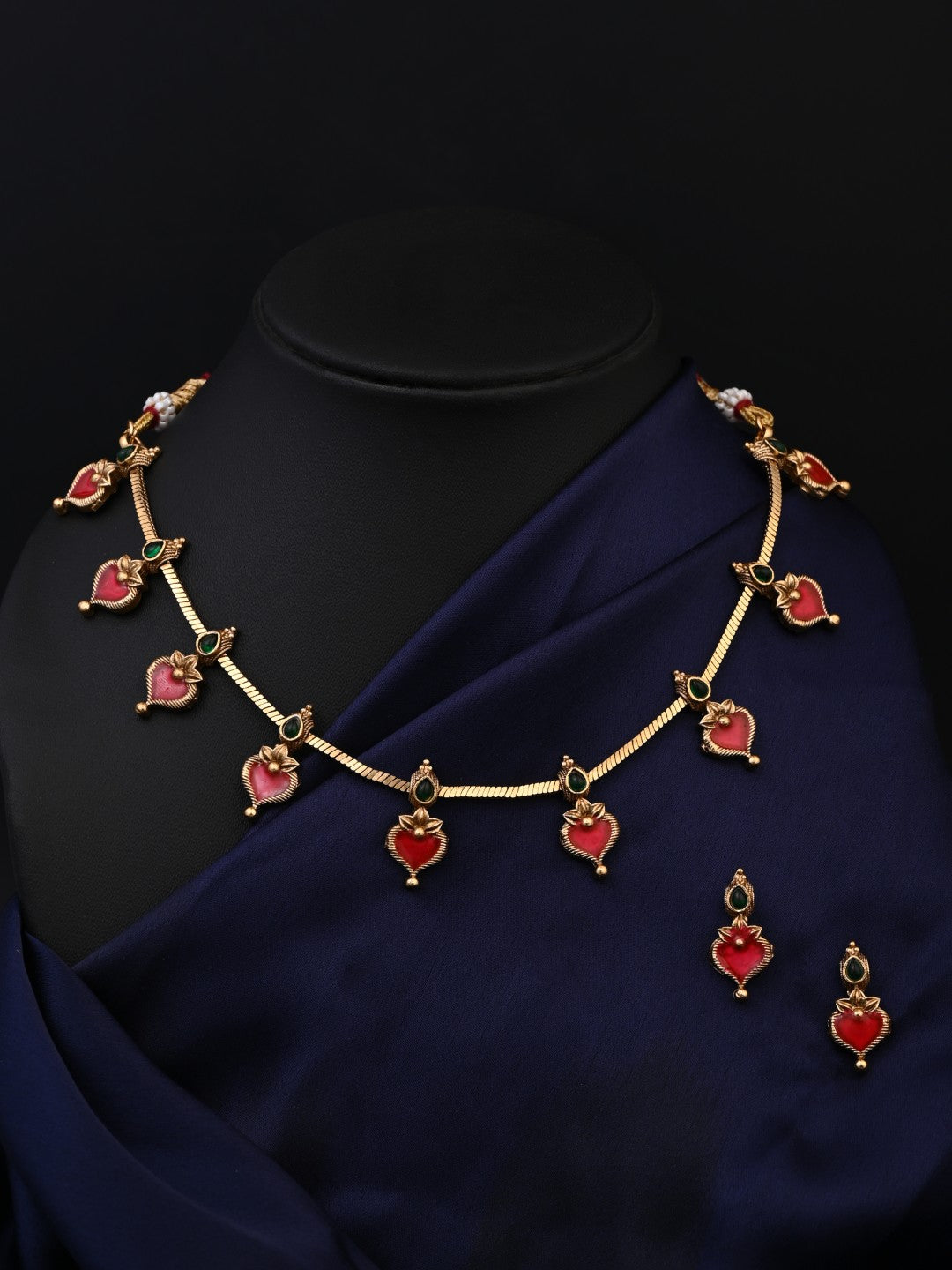 Red Meenakari Floral Alloy Necklace Set