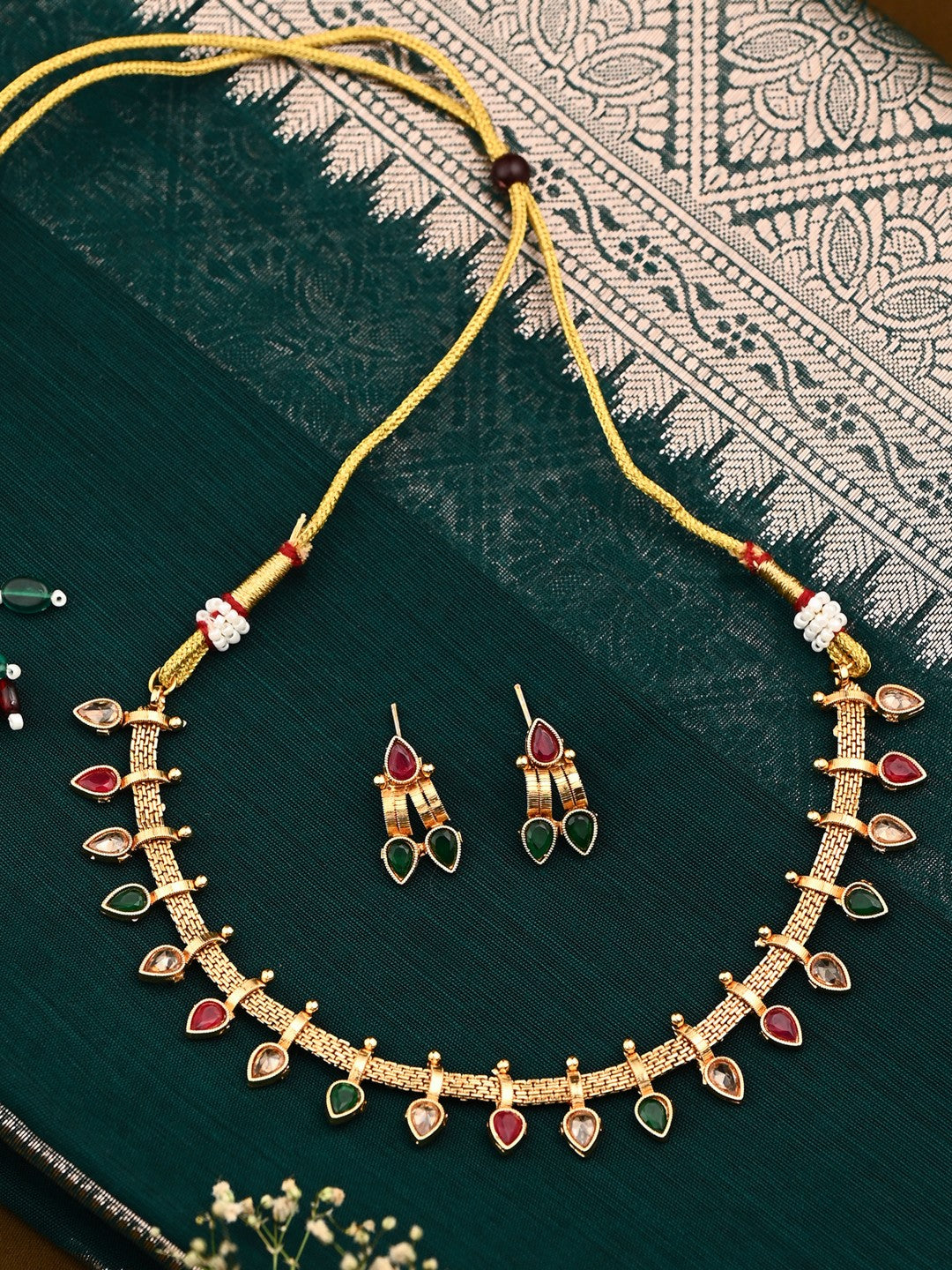 Multicolour Festive Gold-Tone Necklace & Earrings Set