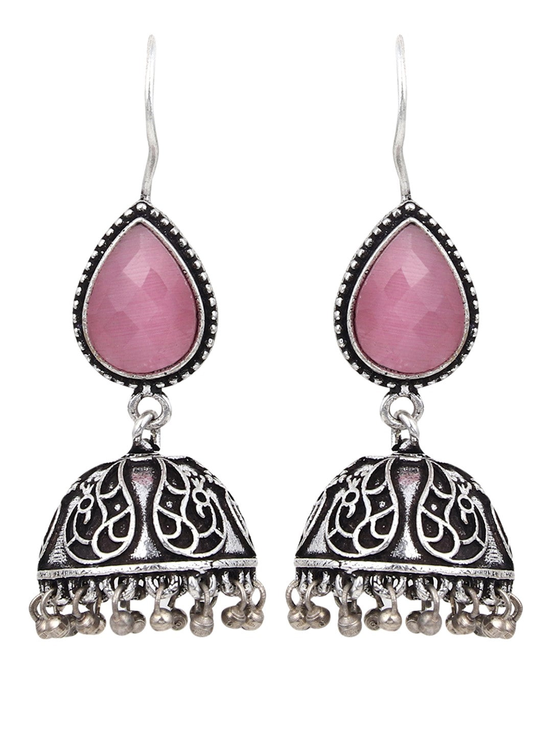 Silver Oxydised Jhumka with Stone