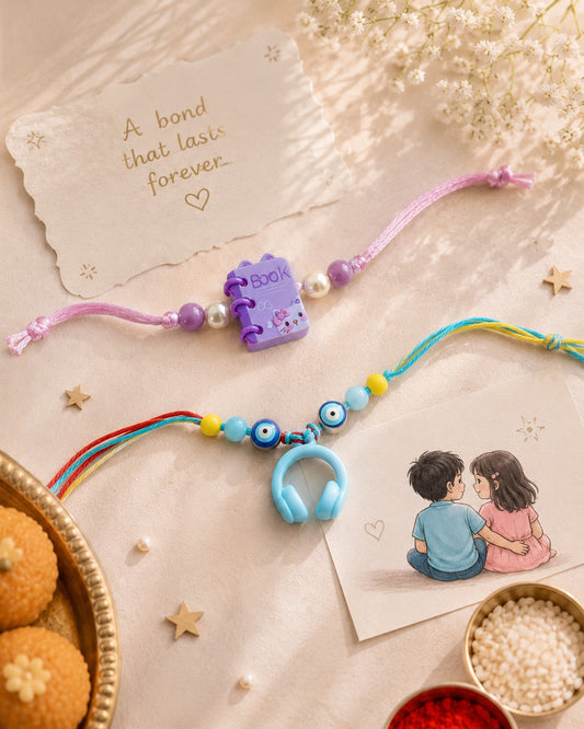 Headphones & Mini Book Charm Rakhi Set for Kids