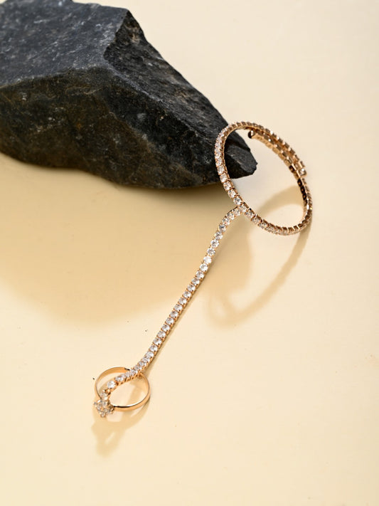 Elegant Gold-Tone CZ Tennis Bangle Bracelet with Ring