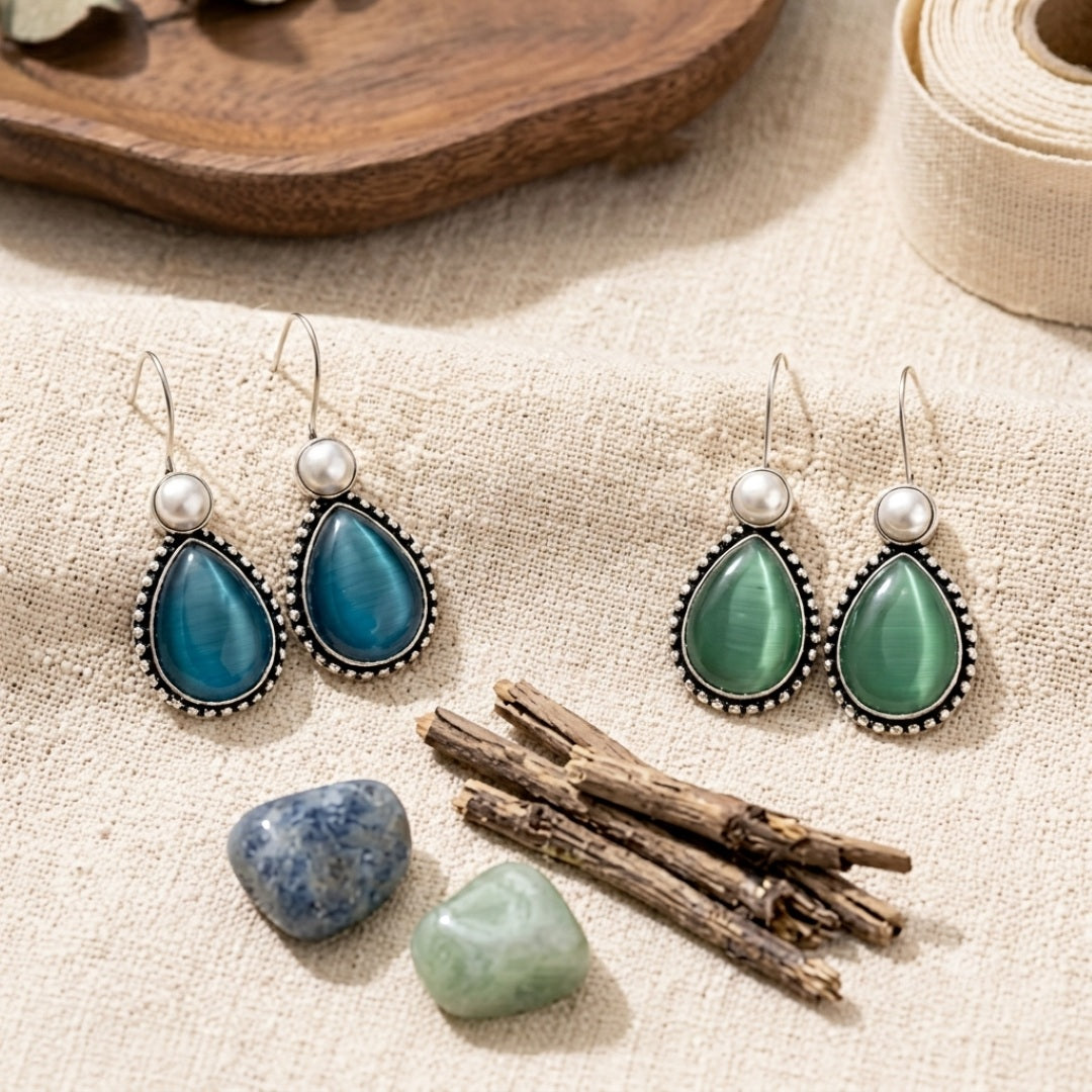 Set of two Monalisa drop earrings - Sage & Blue