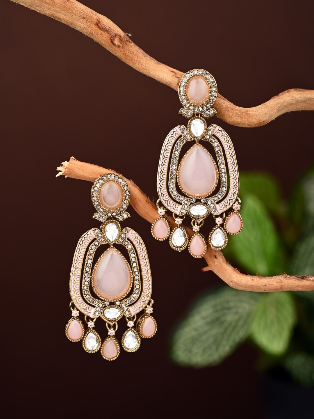 Elegant Crystal Teardrop Statement Earrings - Pink