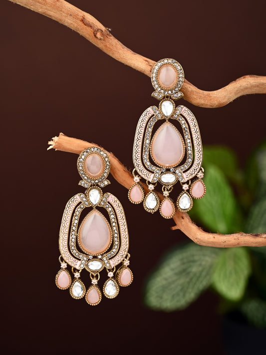 Elegant Crystal Teardrop Statement Earrings - Pink