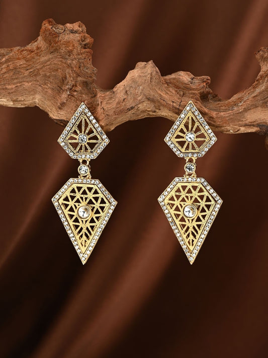Zara Geometric Gold-Tone Crystal Drop Earrings