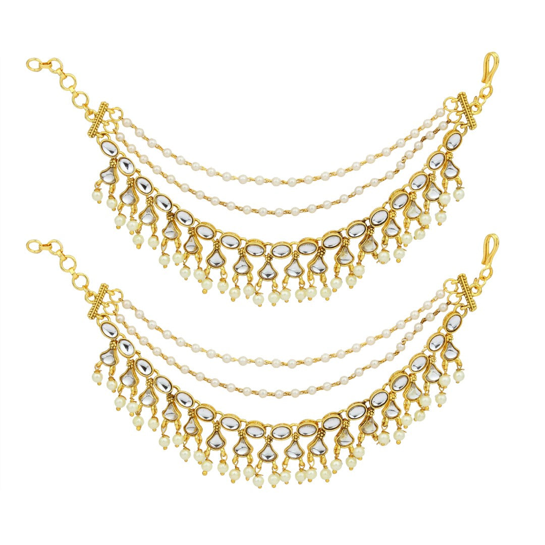 Opulent Multistrand Kundan & pearl Earchains