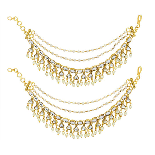 Opulent Multistrand Kundan & pearl Earchains