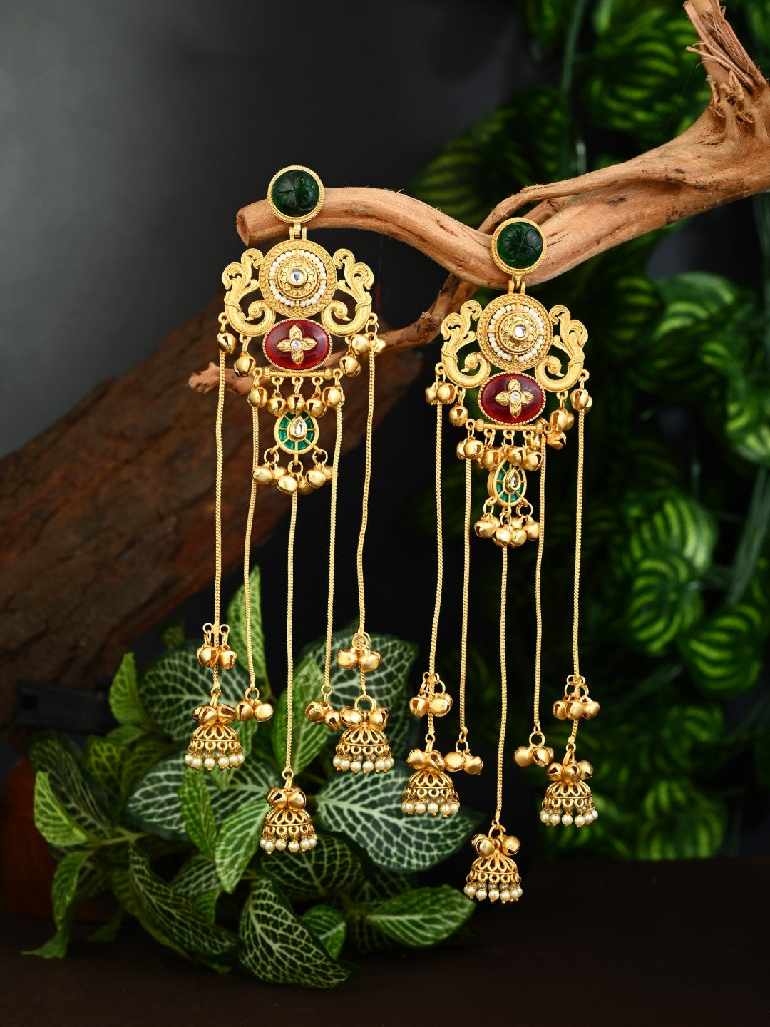 Emerald & Ruby Chandbali Chandelier Earrings