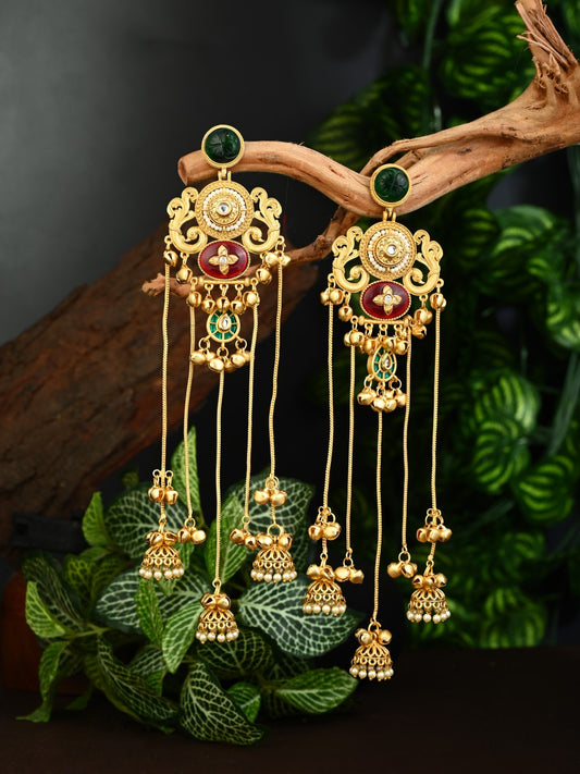 Emerald & Ruby Chandbali Chandelier Earrings
