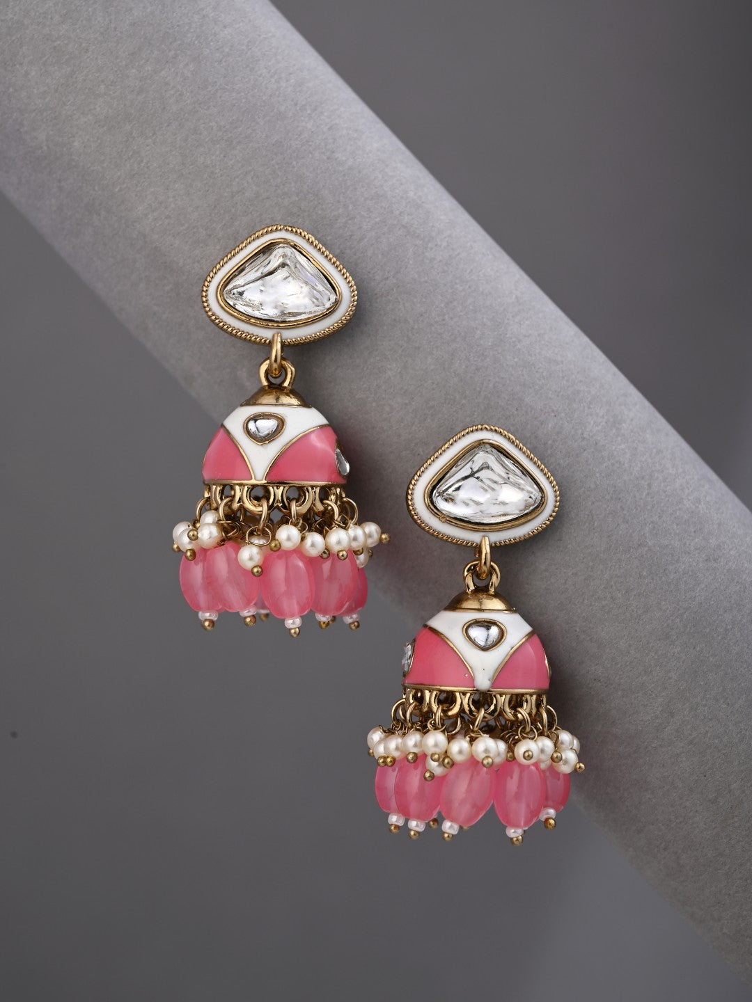 Enamelled Jhumka Earring - Pink