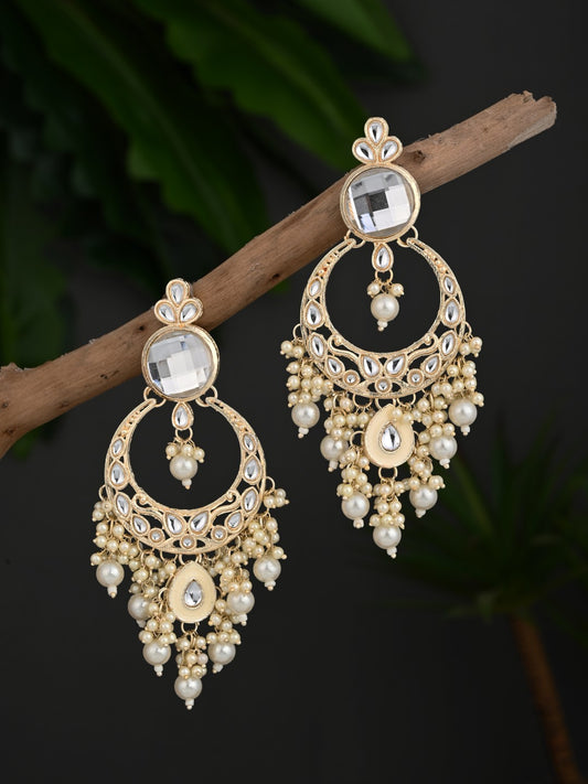 Kundan Pearl Chandbali Earrings Gold