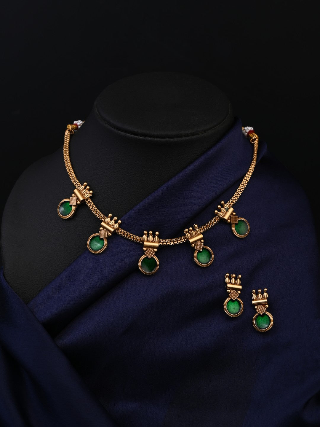 Gold-Tone Green Meenakari Drop Necklace Set