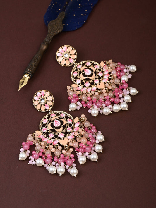 Vibrant Peach & Pink Chandelier Pearl Drop Earring