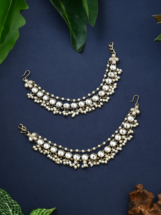 Kundan & Beads double layered ear chains