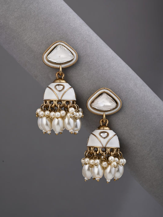 Enamelled Jhumka Earring - White