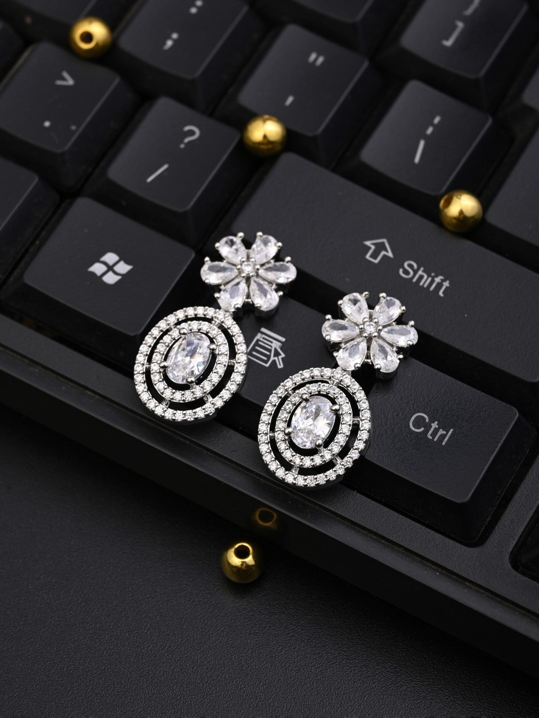 Rose Gold plated Flower Oval drop Earring