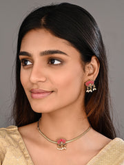 Antique Gold-Tone Pink Lotus Choker Set