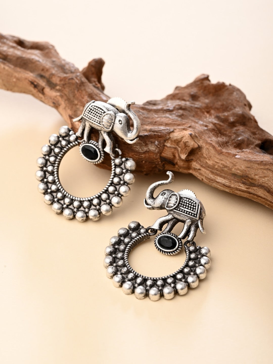 Oxidised Silver Elephant Hoop Earrings
