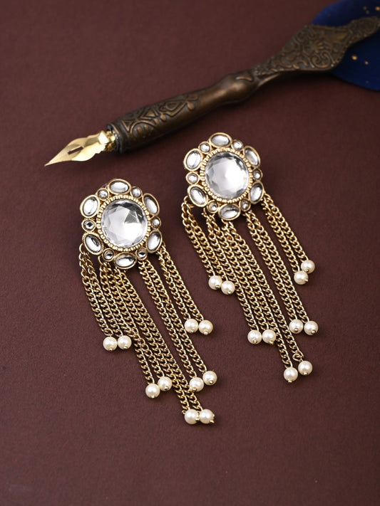 Kundan Tassel Drop Earrings - Gold