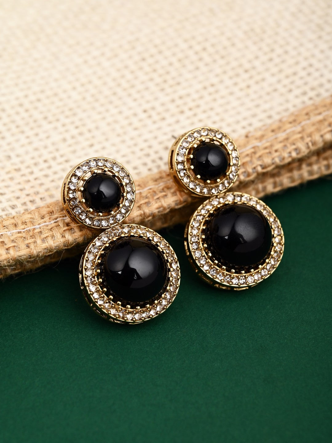 Crystal Halo Drop Earrings - Black