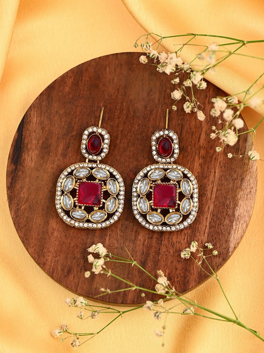 Kundan & Stone Embellished Statement Earrings Red