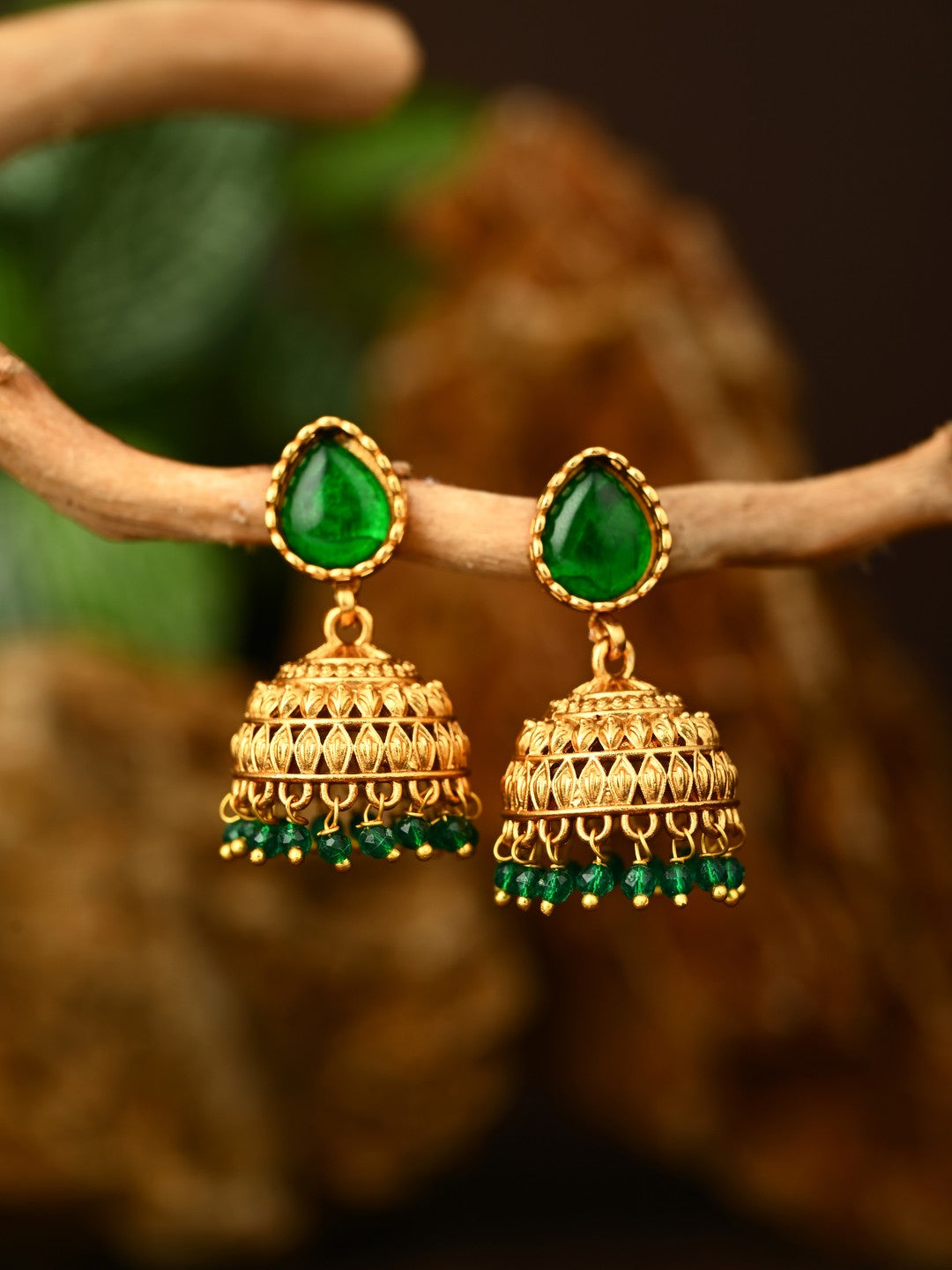 Teardrop Shaped Gold plated Jhumkas Earrings