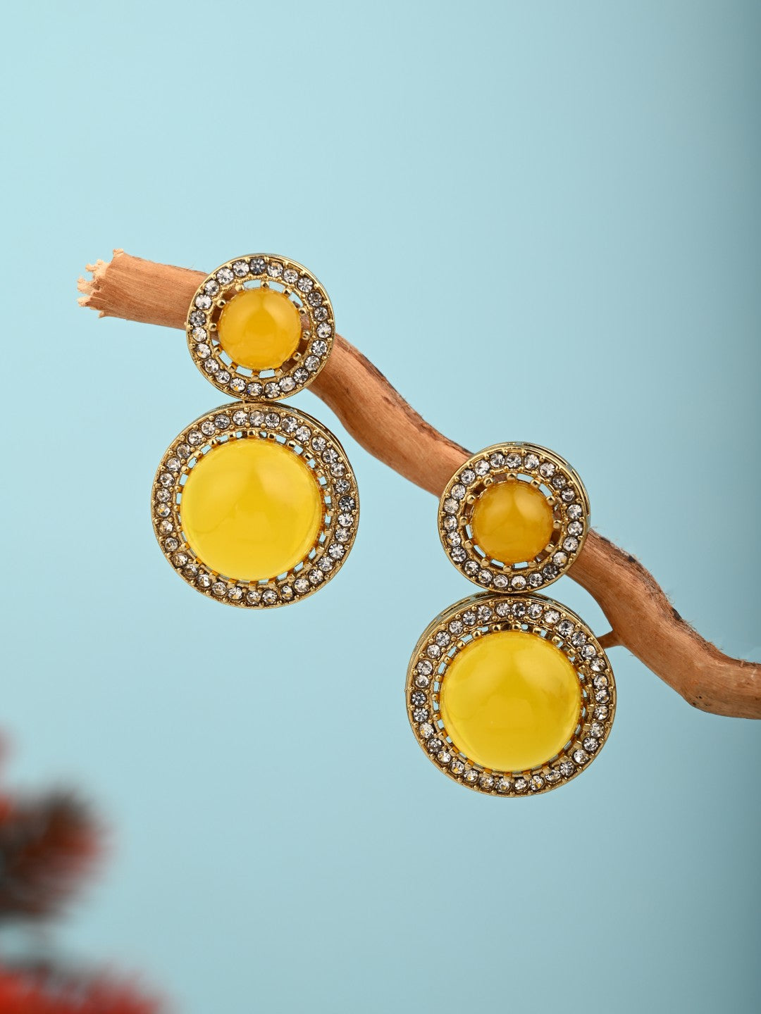 Crystal Halo Drop Earrings - Yellow