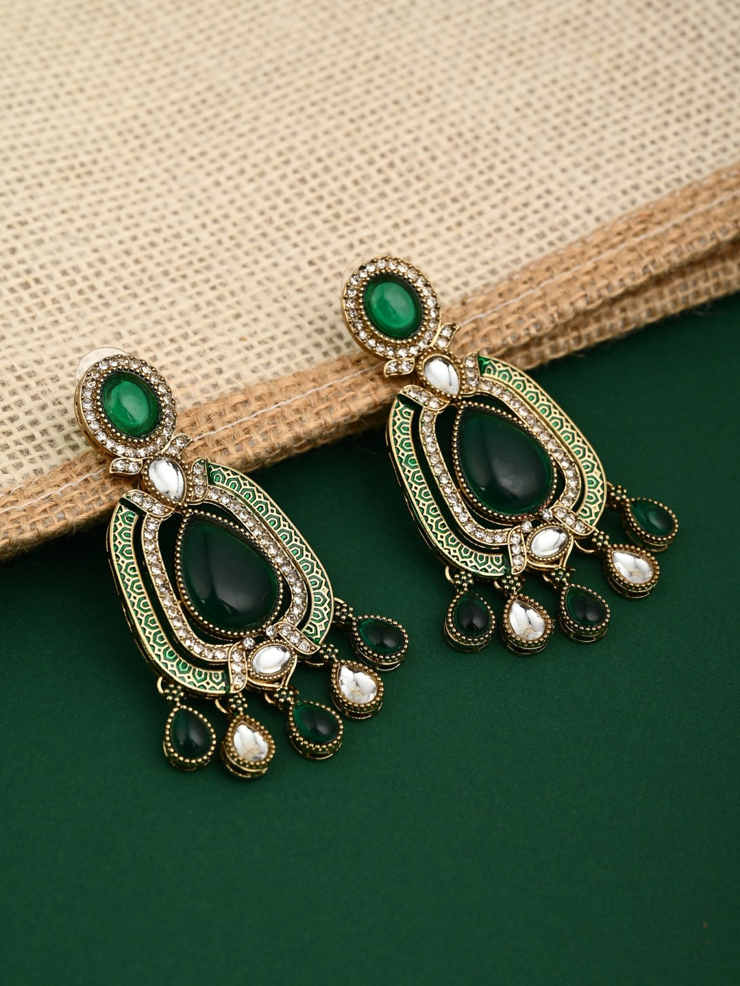 Elegant Crystal Teardrop Statement Earrings - Green