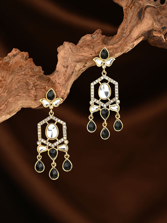 Vanya Black Kundan Geometric Drop Earrings