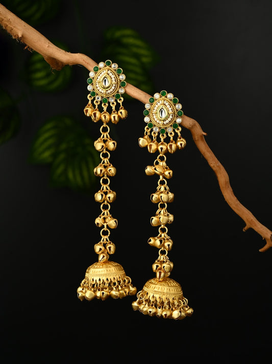 Kashmiri Long drop Jhumka Earring - Green
