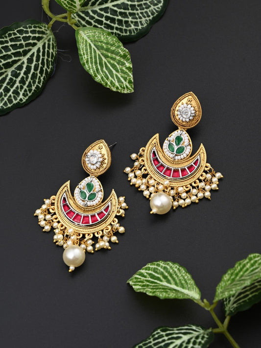 Gold-Plated Crescent Red Chandbalis
