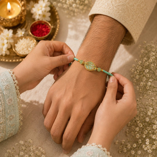 Pastel Elegance & Crystal Teardrop Rakhi Set