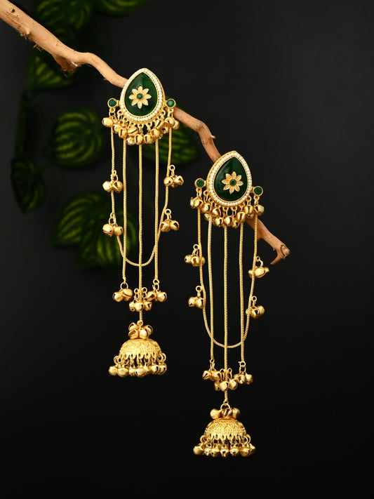 Gold Green Meenakari Jhumka Drop Earrings