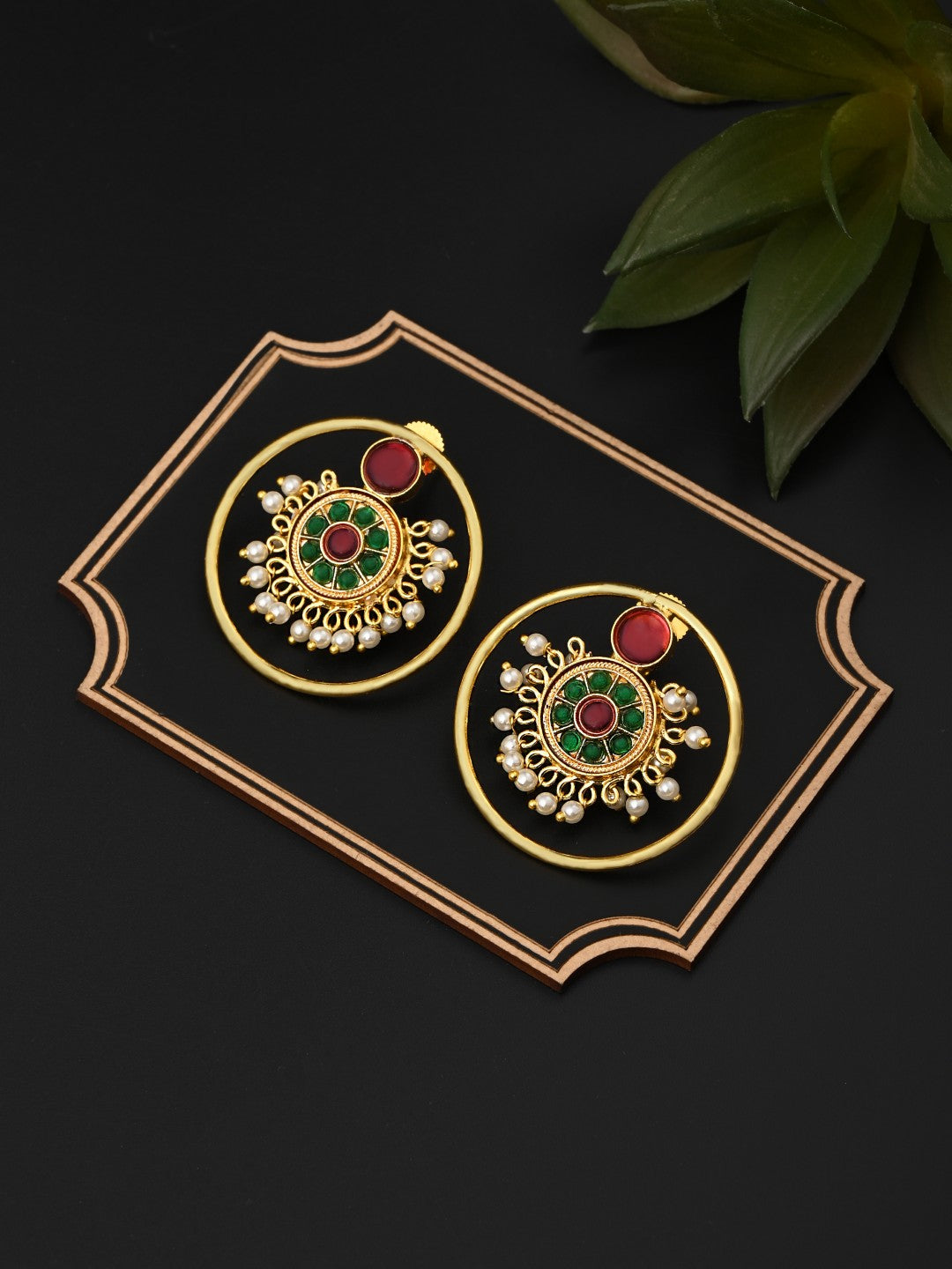 Gold plated Kundan & AD stone Circular Stud