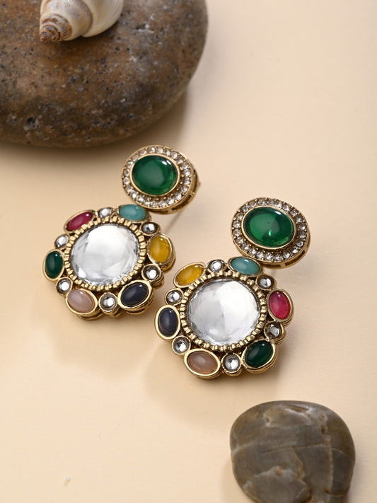 Statement earrings featuring a bold circular design with a vintage finish Multi