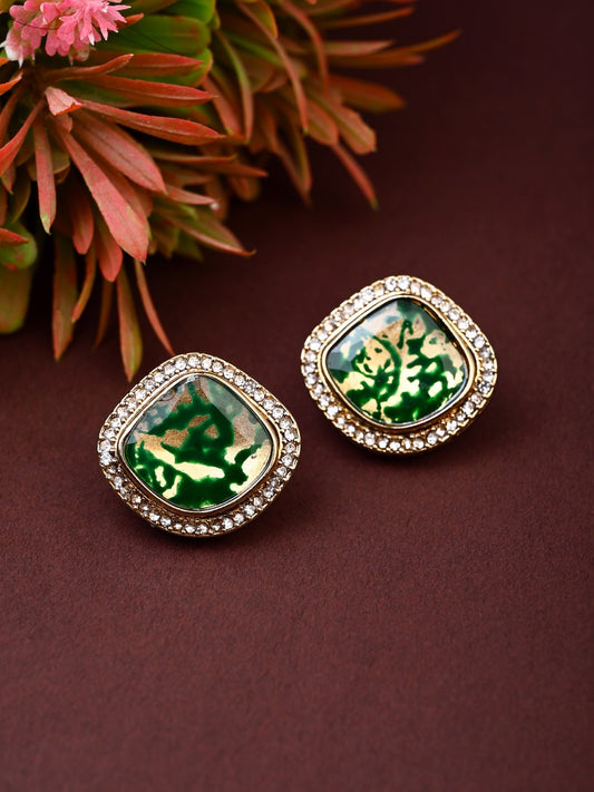 Heritage-Inspired Stone Stud Earrings - Green