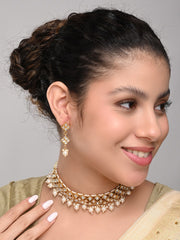 Elegant Gold  & White Kundan Necklace Set