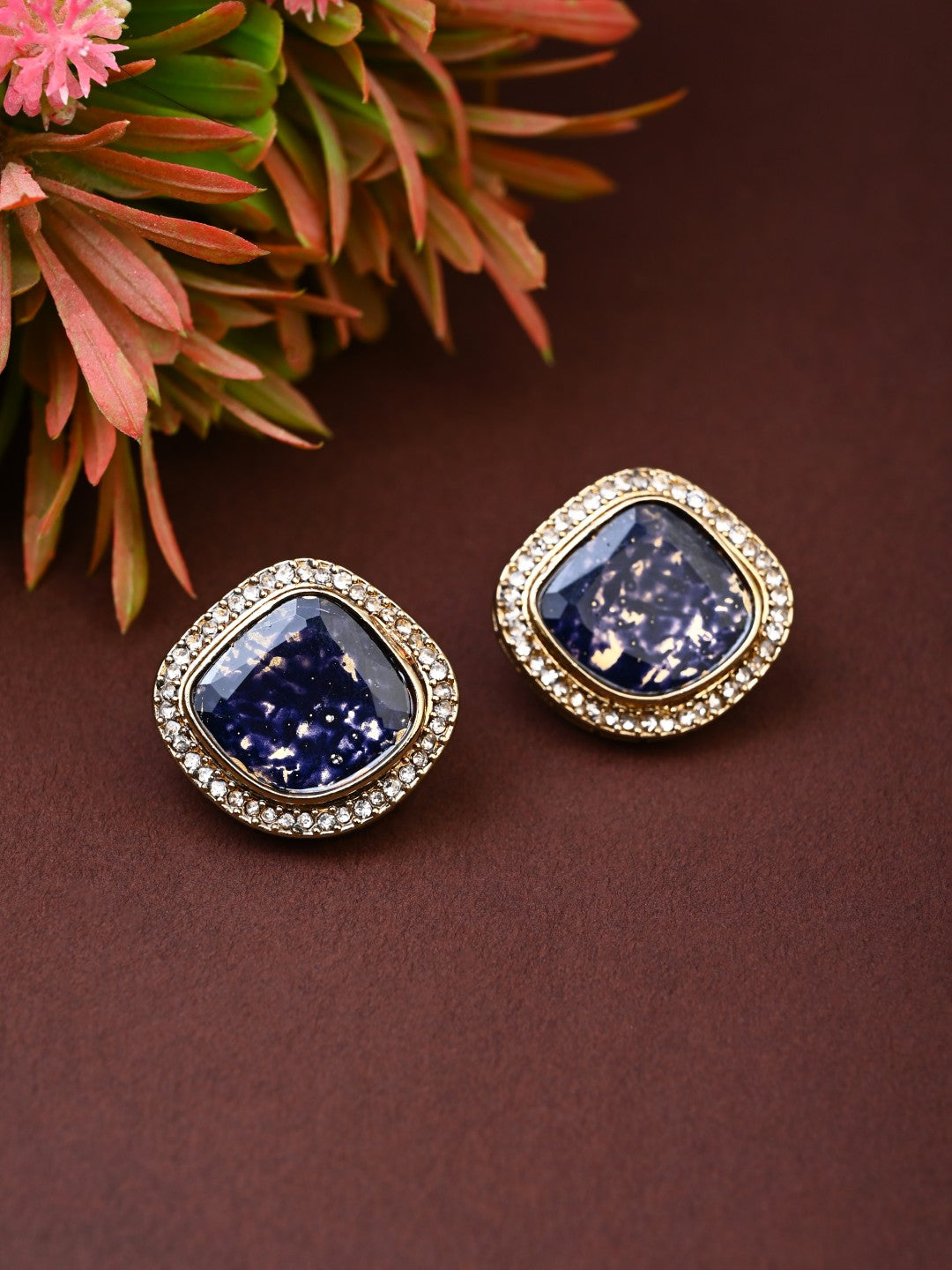Heritage-Inspired Stone Stud Earrings - Blue