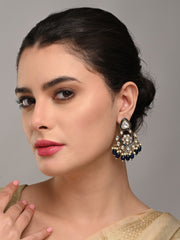 Gold plated kundan & Meenakari Chandbali Earring Blue