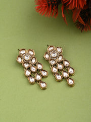Gold plated Kundan flower drop Earrings - White