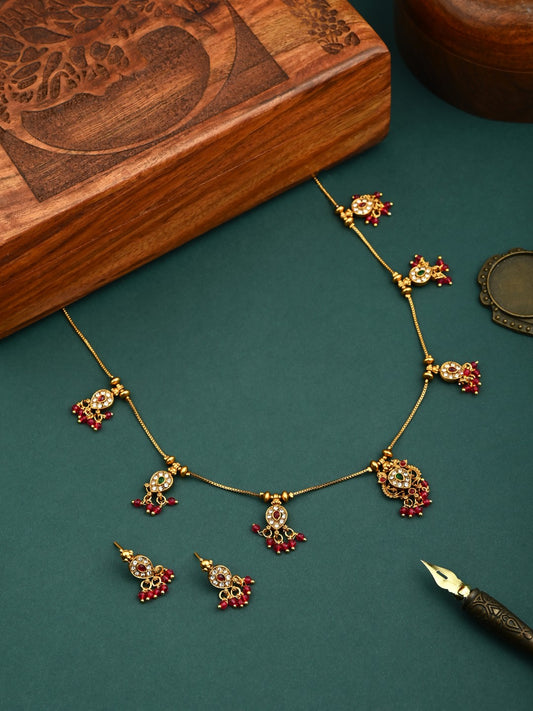 Ruby Emerald Filigree Necklace Earrings Set