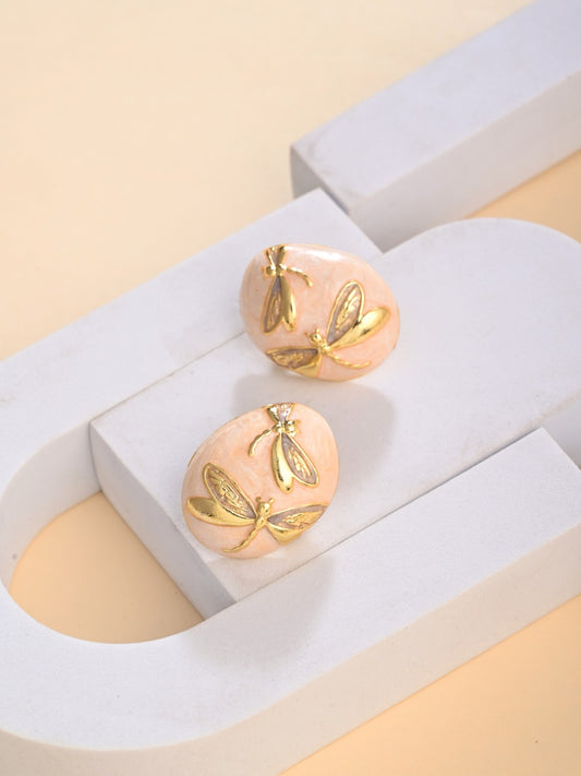 Enamelled Oval dragon fly Stud earring Pink