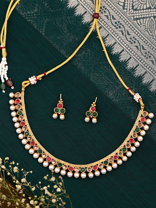 Multicolour Elegance Gold-Tone Necklace & Earrings Set
